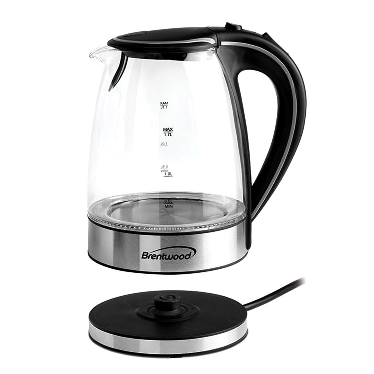 Brentwood 1.7L Tempered Glass Electric Tea Kettle in Black