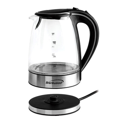 Brentwood 1.7L Tempered Glass Electric Tea Kettle in Black