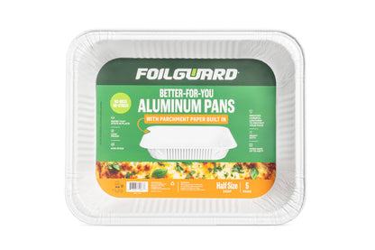 Aluminum pans 9 x 13 with parchment paper built in 5 pack ￼