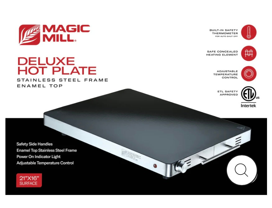 Magic mill Deluxe Hot  plate stainless steel enamel top 21”x16” surface