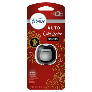 Febreze AUTO Odor-Fighting Car Freshener Vent Clip Old Spice Swagger .07oz
