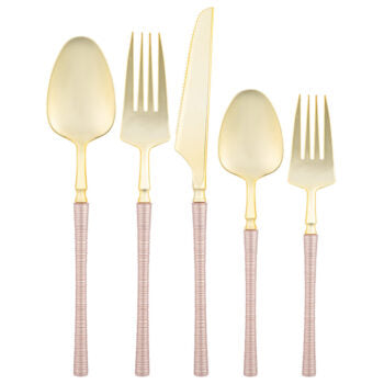 Ribbed Flatware Combo Pink Pearl/Gold (40 Count)