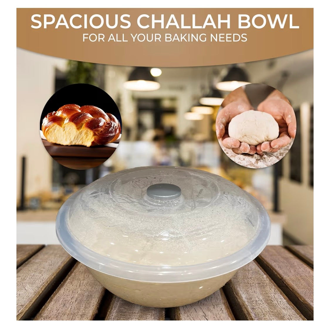 The Challah Bowl with Lid - Dough Riser - Proofer - Plastic Bowl with Cover/Lid - Extra Large 10 Liters - can fit 5Lbs of flour - Non Stick - Perfect Rise Every Time - Great Challah Bakes, Gift Idea