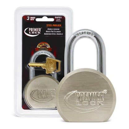 2-5/8" Solid Steel Commercial Gate Keyed Padlock with Short Shackle and 3 Keys-Carded