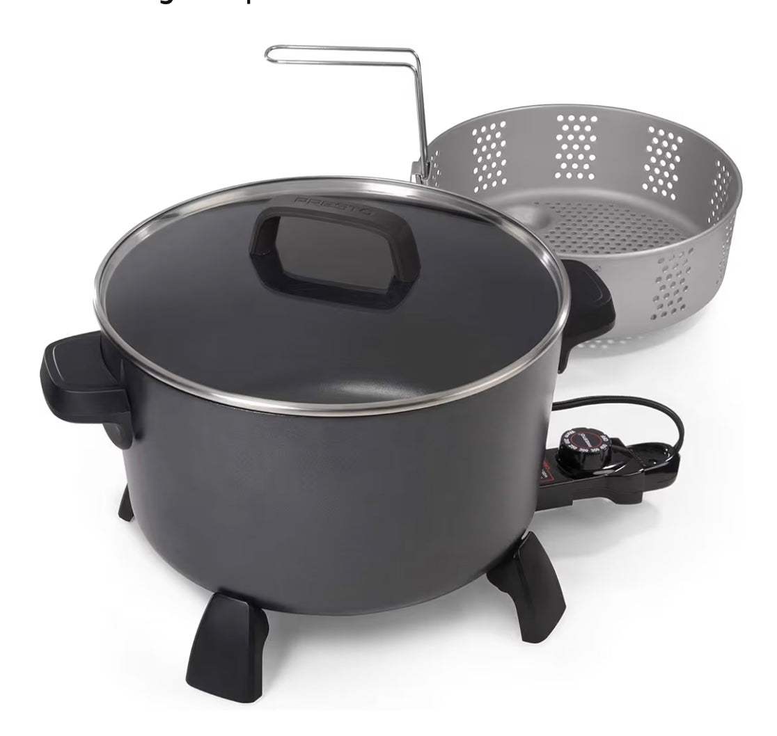 Presto 06009 10-Quart Kitchen Kettle XL Multi-Cooker, Steamer and Deep Fryer, Black
