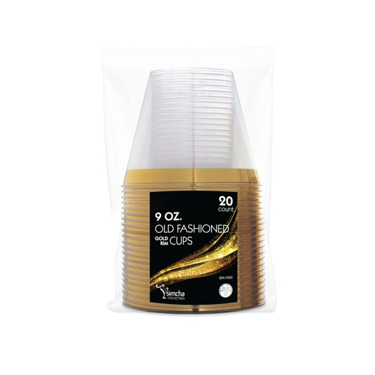 Clear 9oz Old Fash Gold Rim Cups (20 Count)
