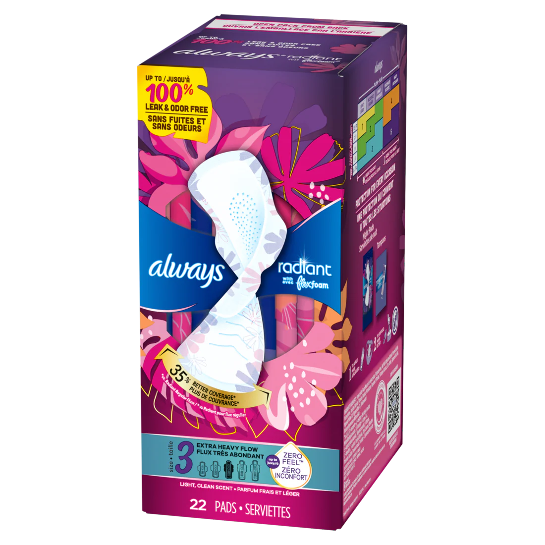 Always Radiant with FlexFoam Pads Size 3 Extra Heavy with Wings Unscented - 22ct