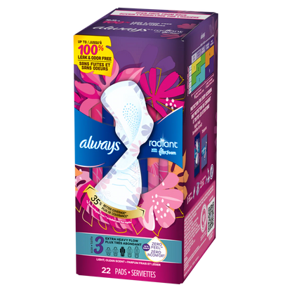 Always Radiant with FlexFoam Pads Size 3 Extra Heavy with Wings Unscented - 22ct