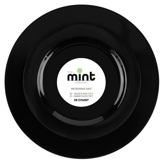 Mint Collection Combo Black 7.5″ & 10″ Plates (36 Count- 24 Count 7.5″ & 12 Count 10″)