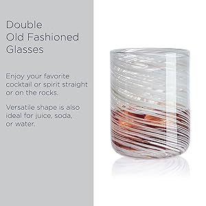 Mikasa Color Swirl Grey Set of 4 Double Old Fashion Drinking Glasses, 15 Ounce
