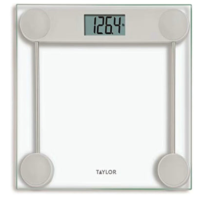 Taylor Digital Scale for Body Weight, Highly Accurate Digital Bathroom Scale Large Backlight LCD Readout Display, 330 Pounds Capacity, Clear Glass Platform with Stainless Steel Accents