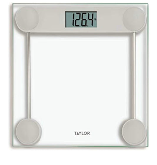 Taylor Digital Scale for Body Weight, Highly Accurate Digital Bathroom Scale Large Backlight LCD Readout Display, 330 Pounds Capacity, Clear Glass Platform with Stainless Steel Accents