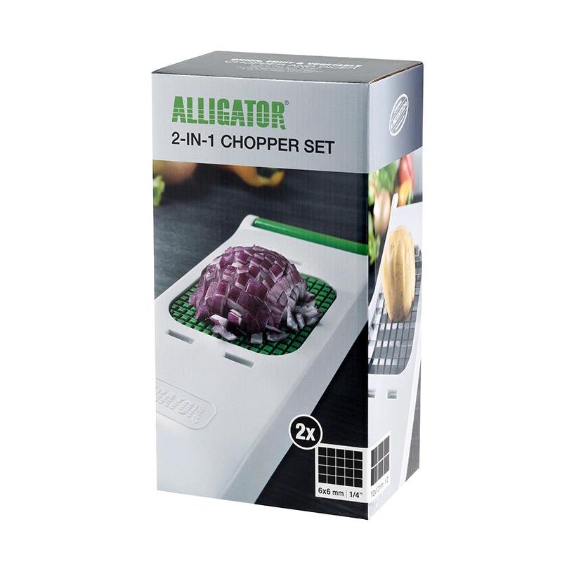 ALLIGATOR TWO IN ONE CHOPPER SET WITH DUAL GRIDS 6X6MM AND 12X12MM BPA FREE KITCHEN CHOPPER AND CHIPPER