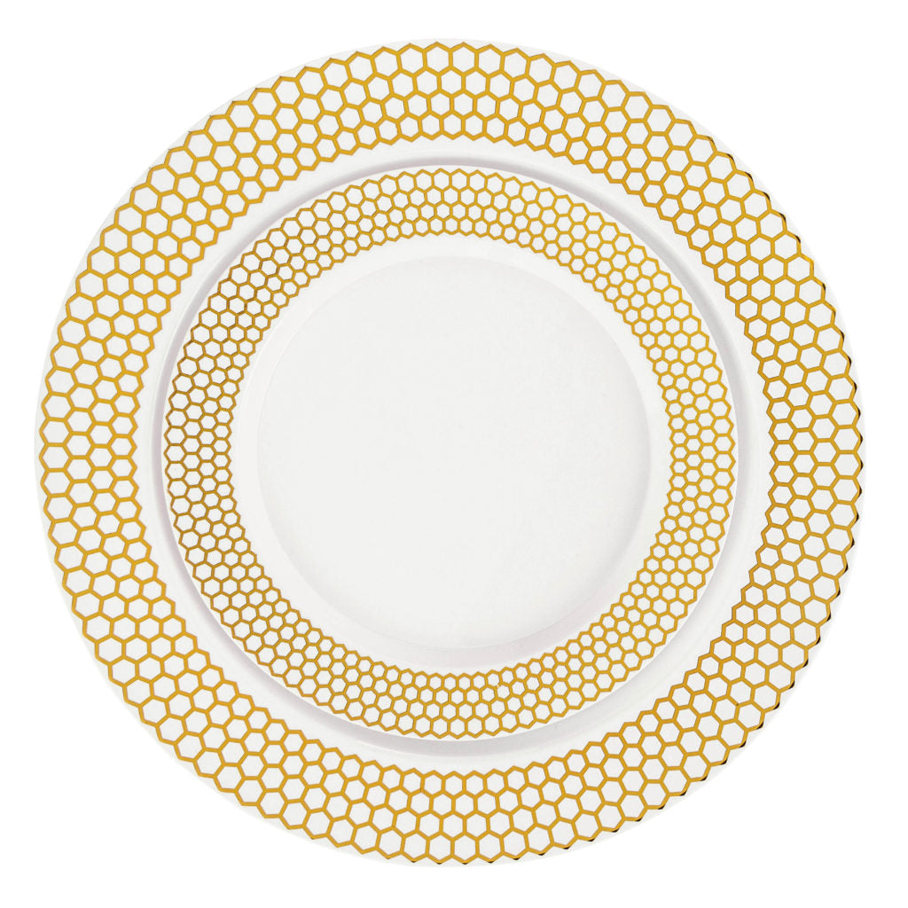 Honeycomb 7.5″ & 10″ Combo Plates White/Gold (32 Count)