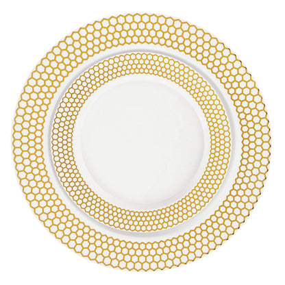 Honeycomb 7.5″ & 10″ Combo Plates White/Gold (32 Count)