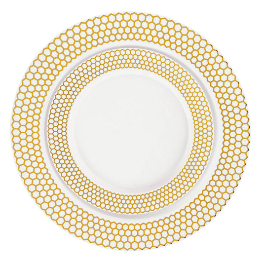 Honeycomb 7.5″ & 10″ Combo Plates White/Gold (32 Count)