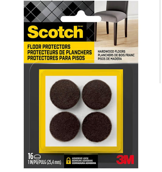 Scotch Felt Furniture Pads 16 PCS Furniture Pads for Hardwood Floors, Round, Brown 1" Diameter