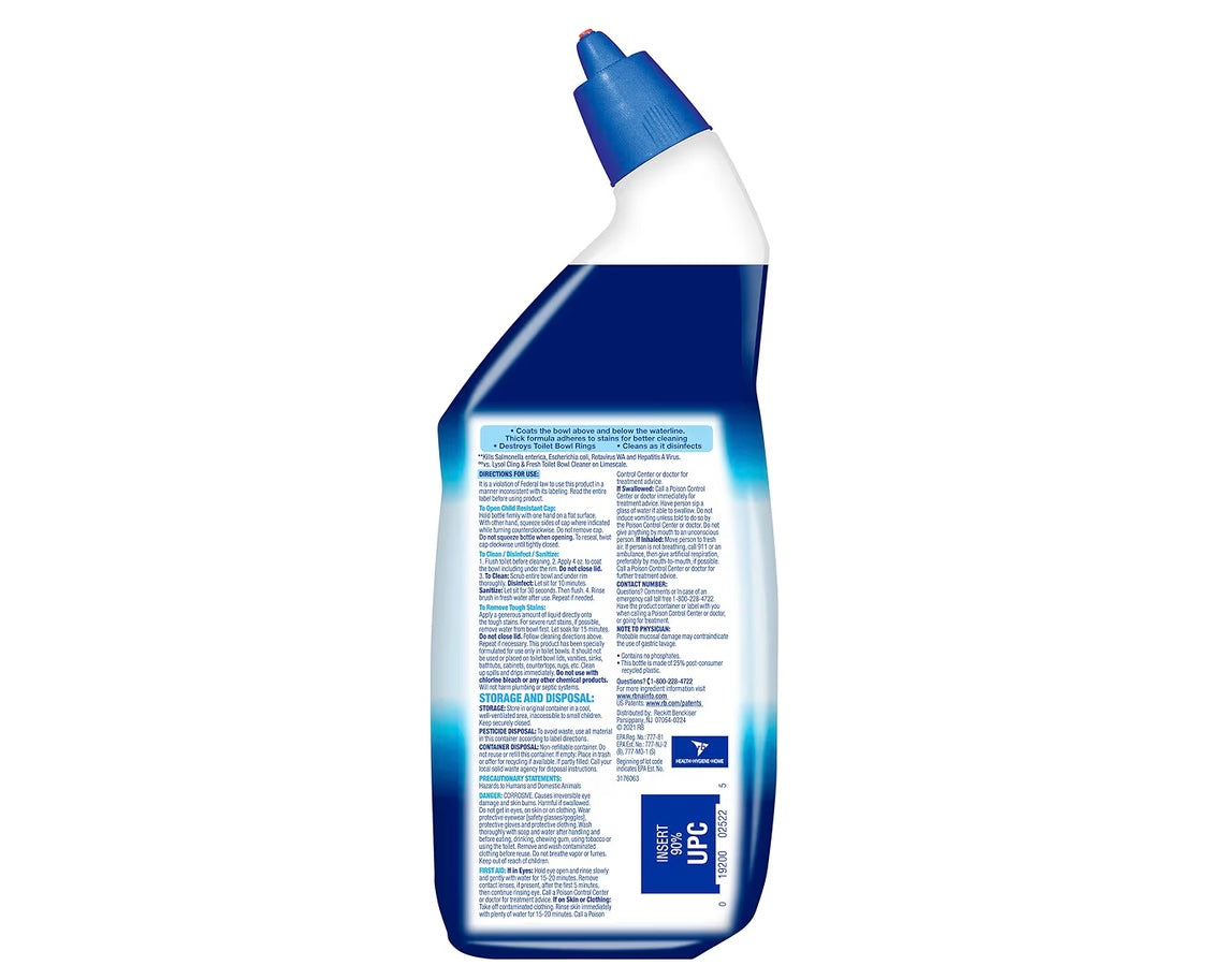 Lysol Power Toilet Bowl Cleaner Gel, For Cleaning and Disinfecting, Stain Removal, 24oz