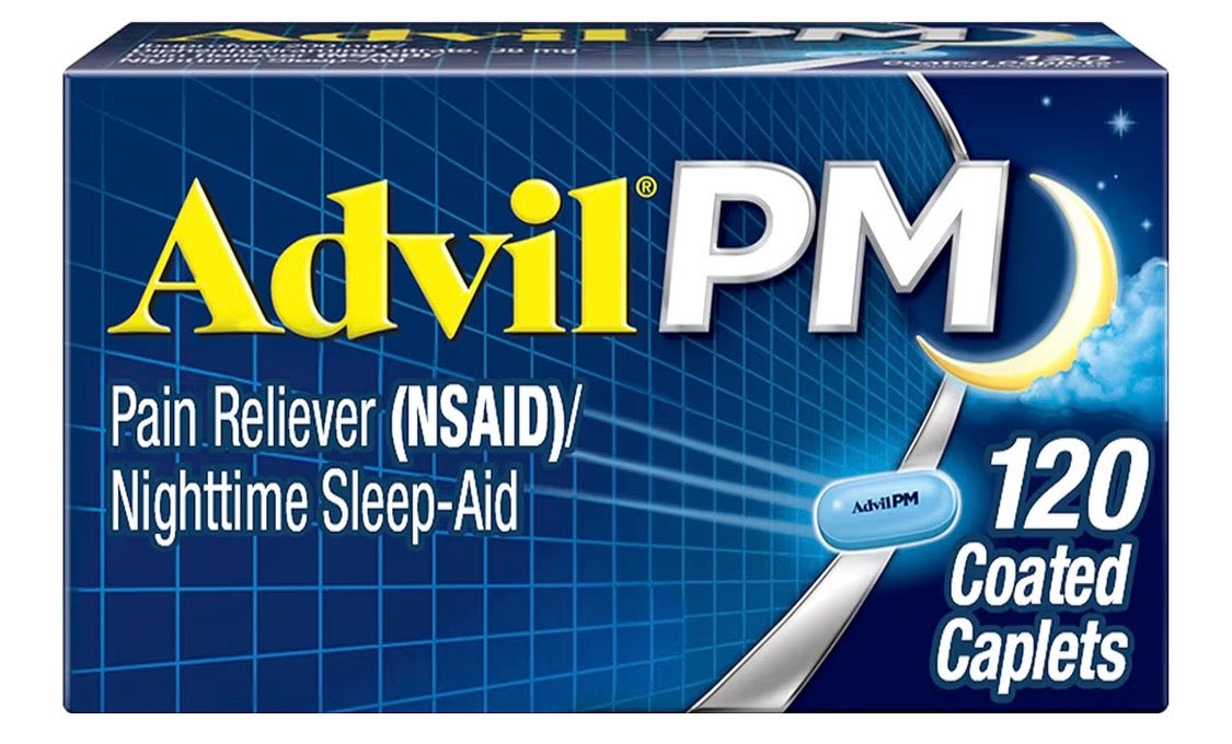 Advil PM Pain Reliever And Nighttime Sleep Aid, Pain Medicine With Ibuprofen For Pain Relief And Diphenhydramine Citrate For A Sleep Aid - 120 Coated Caplets