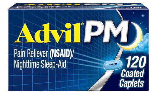 Advil PM Pain Reliever And Nighttime Sleep Aid, Pain Medicine With Ibuprofen For Pain Relief And Diphenhydramine Citrate For A Sleep Aid - 120 Coated Caplets