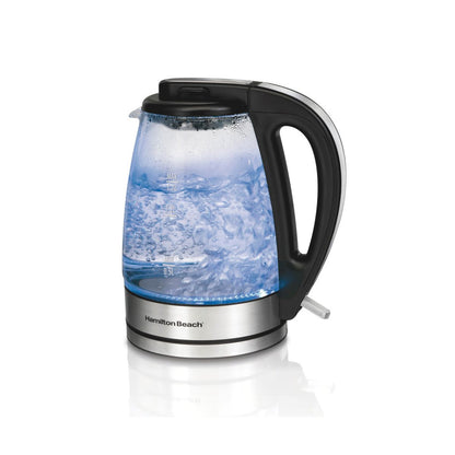 Hamilton Beach 1.7L Illuminated Glass Kettle - 40869: Electric Water Boiler, Overheat Protection, Cordless, LED Indicator