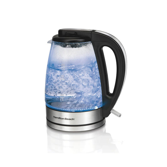 Hamilton Beach 1.7L Illuminated Glass Kettle - 40869: Electric Water Boiler, Overheat Protection, Cordless, LED Indicator