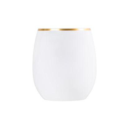 Stemless Goblets 12 oz White Gold Rim