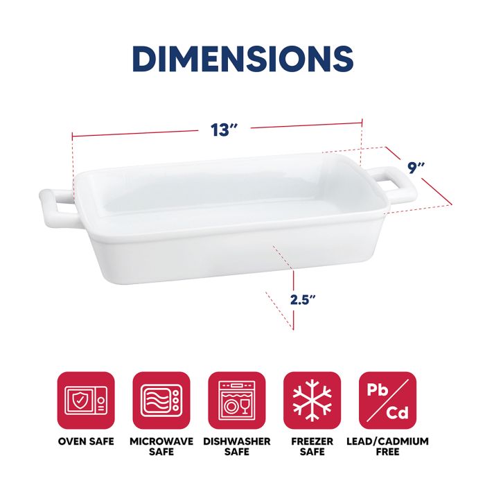 HIC Kitchen Lasagna Pan with Handles, White