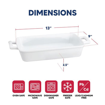 HIC Kitchen Lasagna Pan with Handles, White