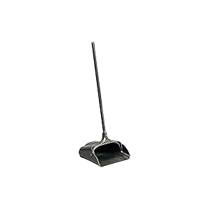 Rubbermaid Commercial Products Dustpan with Long Handle Plastic Black Compatible with Any Broom for Lobby/Restaurant/Office/Home/Dog Pooper Scooper 12.50" Wide