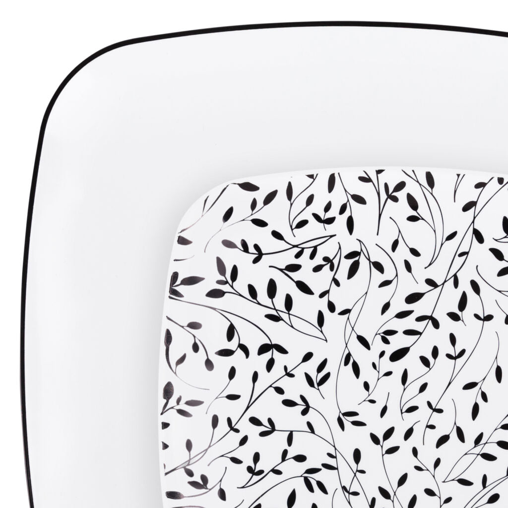 Leaf Square Organic Combo Plates 7.25″ & 10″ Black/White (32 Count)