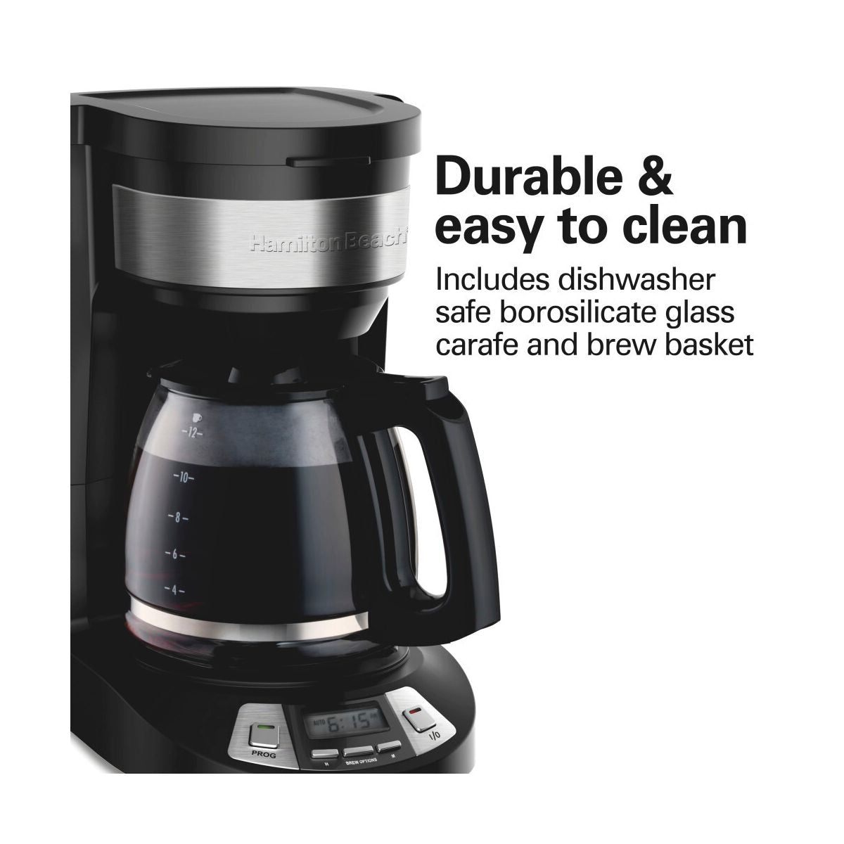 Hamilton Beach 12 Cup Programmable Coffee Maker Black 46290: Drip Coffee Machine, Nonstick Hot Plate, Brew Pause