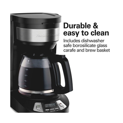 Hamilton Beach 12 Cup Programmable Coffee Maker Black 46290: Drip Coffee Machine, Nonstick Hot Plate, Brew Pause