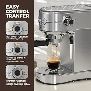 JASSY Espresso Coffee Makers 20 Bar Cappuccino Machines with Milk Frother for Espresso/Cappuccino/Latte/Mocha for Home Brewing with 35 oz Removable Water Tank/Full Stainless Steel /1450W