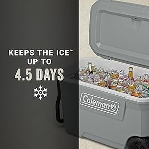 Coleman Classic Series Insulated Portable Rolling Cooler with Wheels, Leak-Resistant Outdoor Hard Cooler Keeps Ice up to 5 Days, 62-Quart