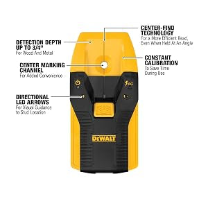 DEWALT Stud Finder, 3/4", Locate Framing Studs Efficiently with LED Arrows, Ideal for Wood and Metal, AAA Batteries Included (DW0100)