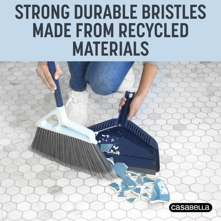 Casabella XL Power Core Broom 15" Brush Width + Dustpan w/ Integrated Scraper Rubber Lip 53" Length