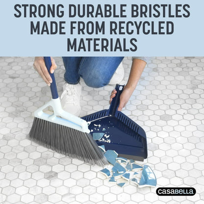 Casabella XL Power Core Broom 15" Brush Width + Dustpan w/ Integrated Scraper Rubber Lip 53" Length