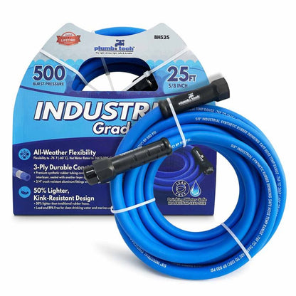 5/8" x 25' Industrial Grade Dual-Purpose Blue Synthetic Rubber Hose