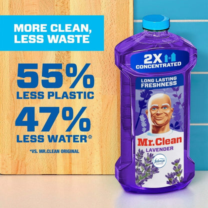 Mr. Clean 2X Concentrated Floor Cleaner, All Purpose Cleaner, Mop Soap, Lavender, 41 fl oz