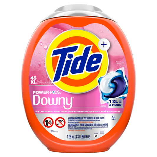 Tide Power PODs + Downy Laundry Detergent Pods Soft Boosters + April Fresh Detergent soap pacs for Laundry washing HE compatible - 45ct