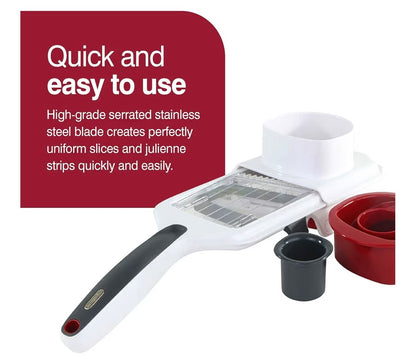 Zyliss Easy Control Handheld Slicer - Vegetable Slicer & Chopper - Fruit Cutter - Handheld Slicer with Two Stainless Steel Blades - Dishwasher Safe - White/Red, 13 inches