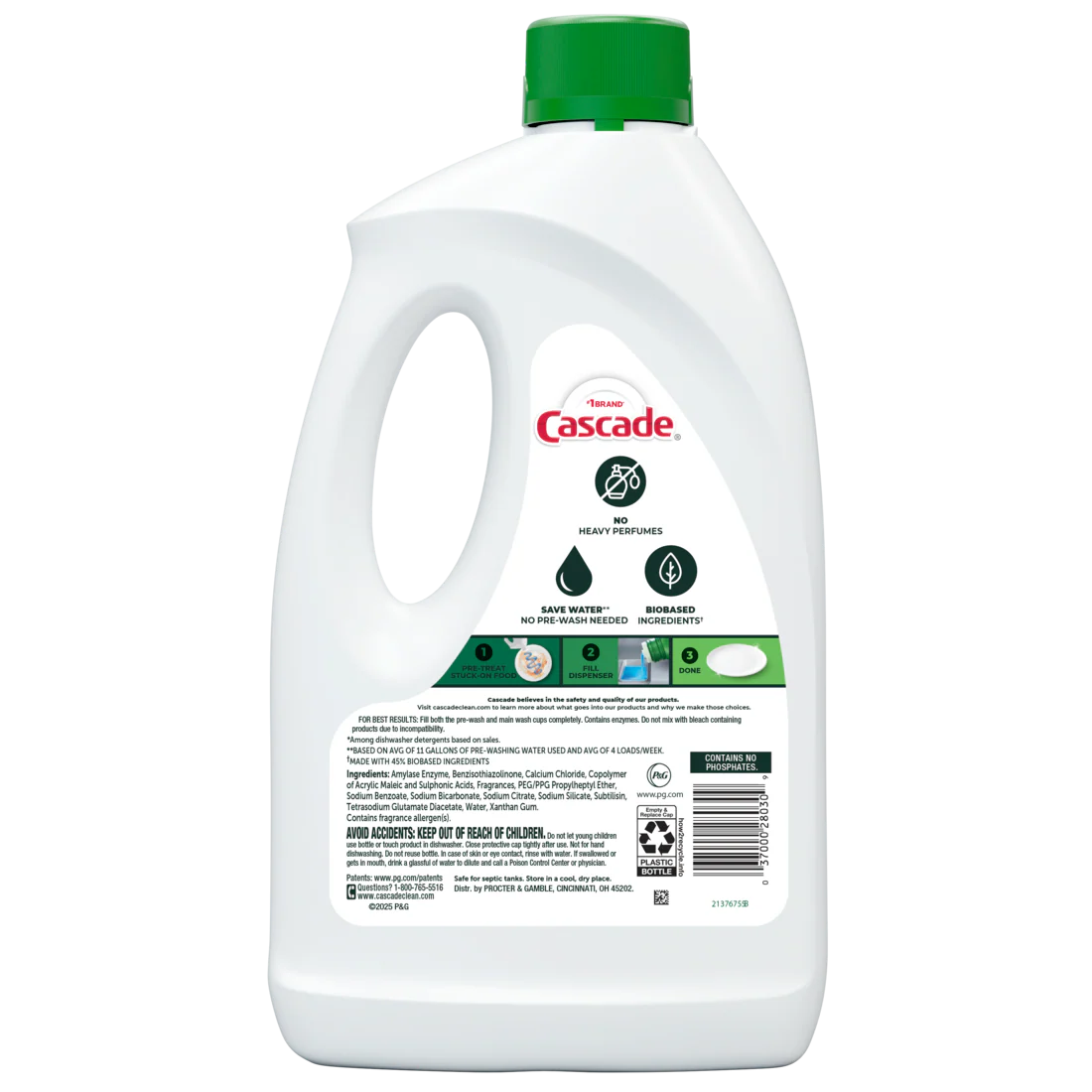 Cascade Free & Clear Dishwasher Detergent Liquid Gel Dish Detergent Dishwasher Soap Lemon - 75oz