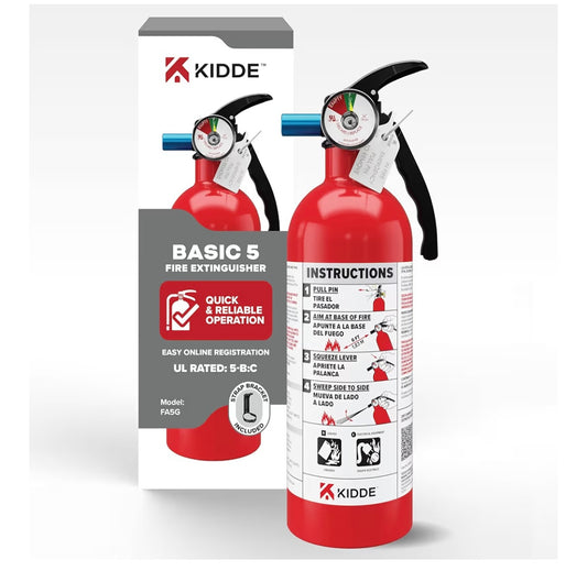 Kidde Basic Fire Extinguisher for Home, Office, Residential, Single-Use, 5BC