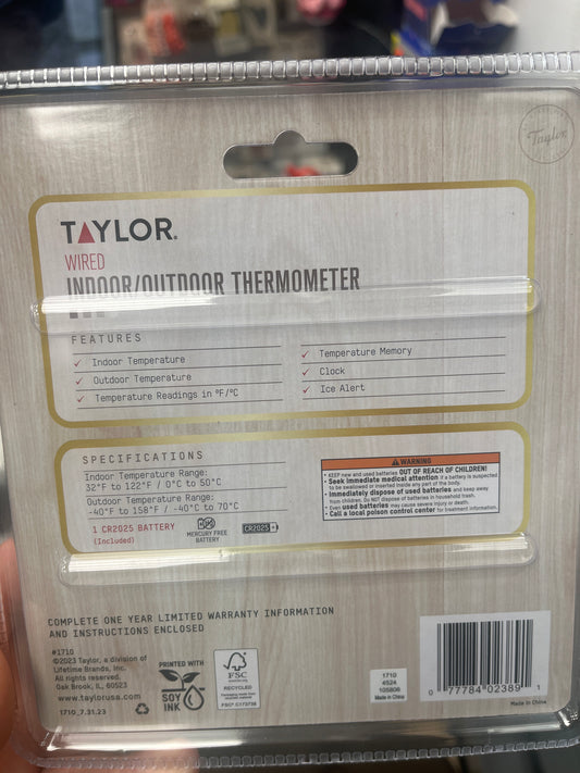 Taylor wired, indoor outdoor thermometer, digital screen