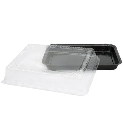 Solut 9" x 13" Bake and Show Black Quarter Size Oven Safe Paperboard Sheet Pan and Clear Dome Lid Combo Kit