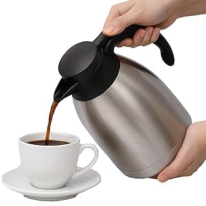 Dolcetti 68 oz (2L) Thermal Coffee Carafe Airpot Dispenser with Pump | Double Wall Stainless Steel Insulated Server for Hot or Cold Beverages | Ideal for Parties, Events and Office Use