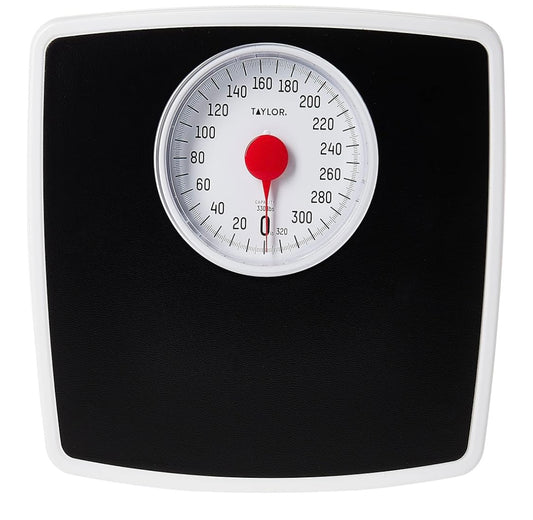 Taylor Battery Free Analog Scales for Body Weight, 330LB Capacity, Easy to Read Large 4.25-inch Dial, 10.3 x 10.6-inch Vinyl Mat Platform, Black