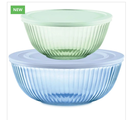 PYREX-4 PC.COVERD TINTED MIXIN G BOWLS 2.3 QT and 4.5 QT