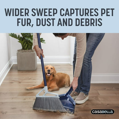 Casabella XL Power Core Broom 15" Brush Width + Dustpan w/ Integrated Scraper Rubber Lip 53" Length